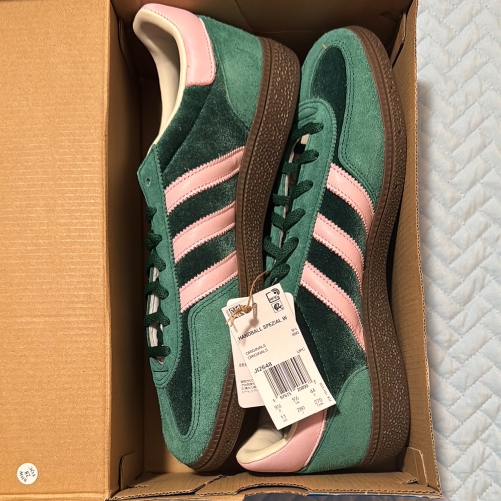 adidas Green and Pink Suede Handball Spezial Sneakers